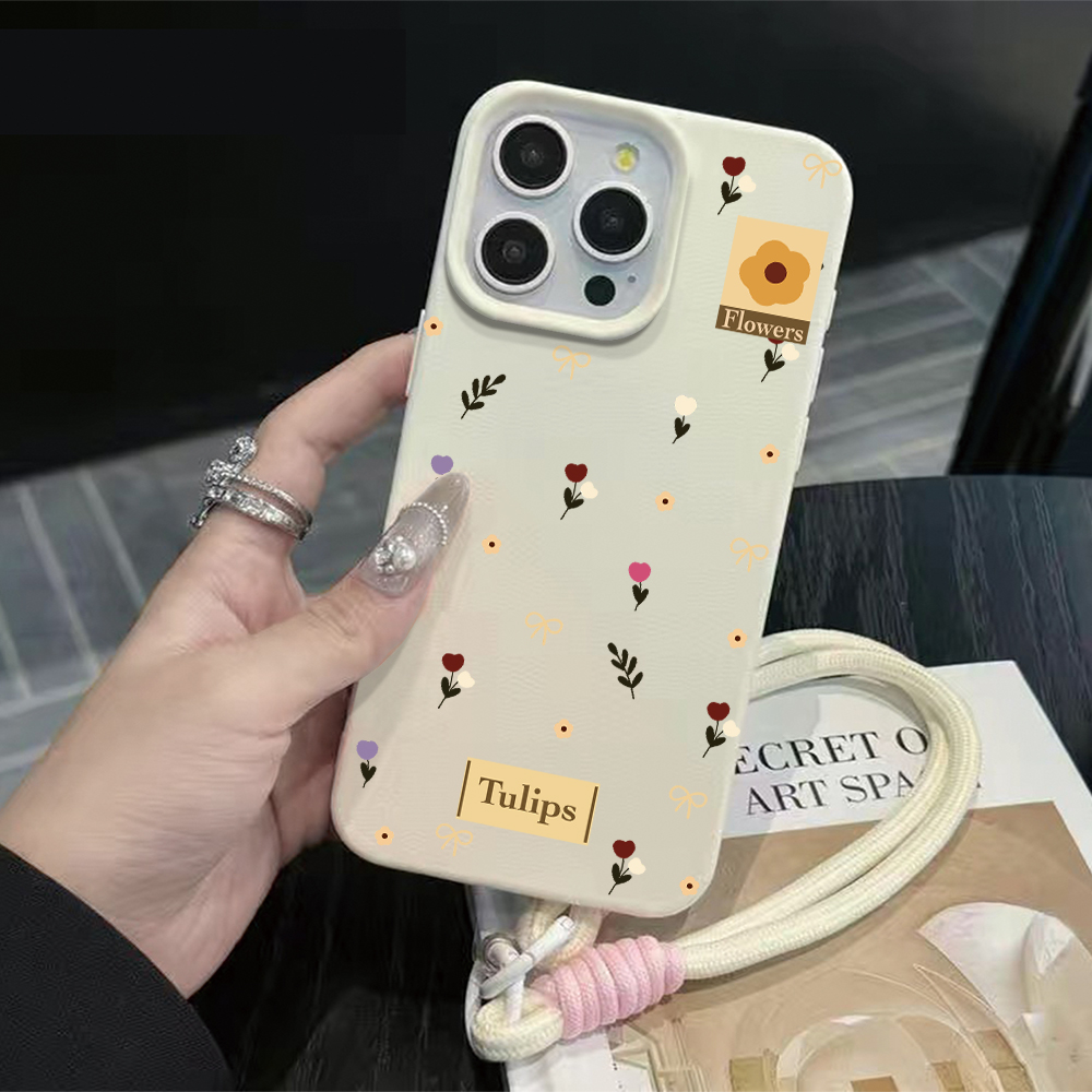 Phone Cases Leather - チューリップボウストラップロープフォンケース iPhone 17 16 15 14