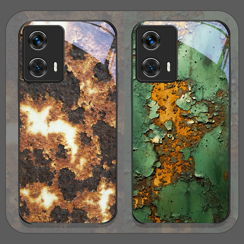 Phone Cases For Motorola - クリエイティブな錆びた金属表面パターン強化ガラス製携帯電話ケース Motorola Moto Edge 50 Fusion