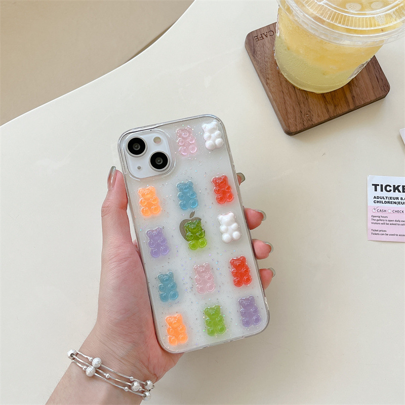 Phone Cases Xr Cute - かわいい3Dカラフルなくまのドロップグルー付きiPhone 16 15 14 13 12mini