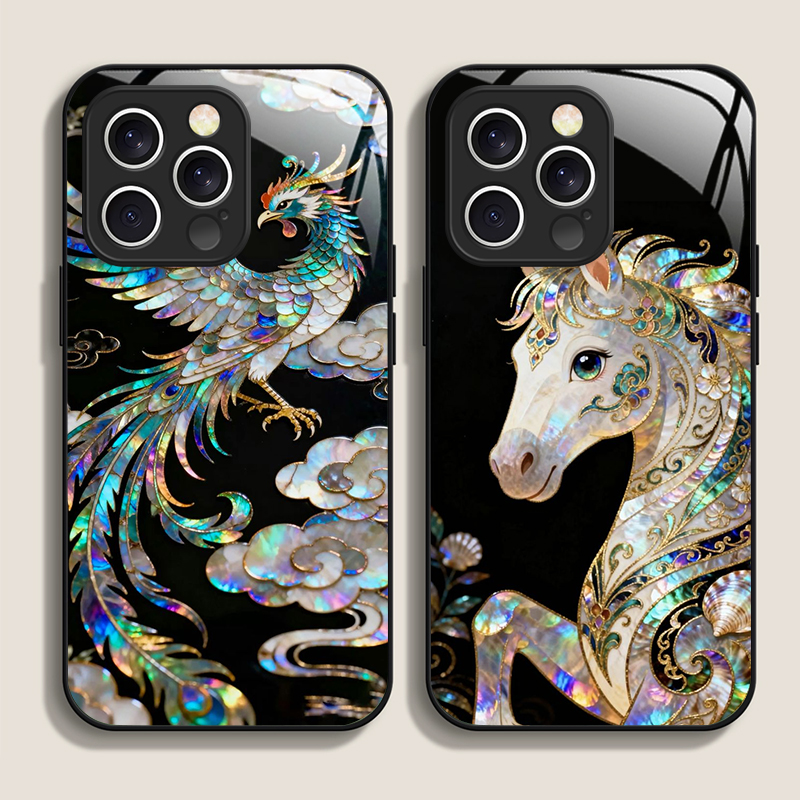 Phone Cases Horse - スタイリッシュな馬柄大理石テクスチャプリント強化ガラス製iPhoneケース iPhone 17 16 Pro Max