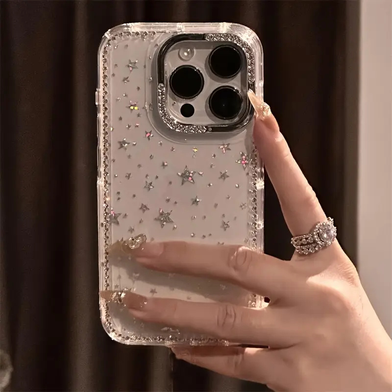 Phone Cases Pinterest - 豪華なラインストーンファッション携帯電話ケース、輝くダイヤモンドフレームスター透明落下防止保護ケース、iPhone 1に適しています