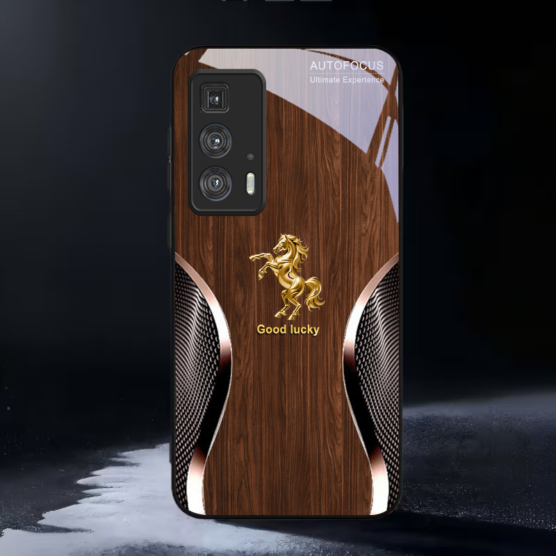 Phone Cases For Motorola - ゴールデン・スティード・フォーチュン ブラックガラス製携帯電話ケース モトローラ モトエッジ 20 ライト