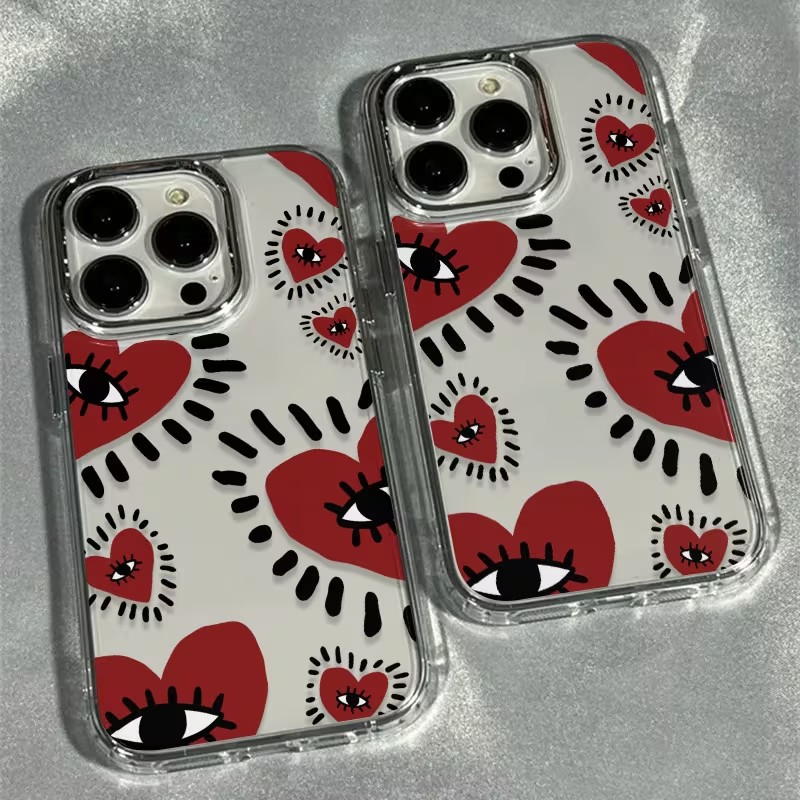 Phone Cases Red - ユニークな赤いハートの目をしたフレームのソフトフォンケース iPhone 17 Air 16 16E