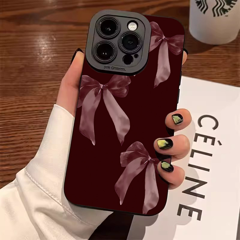 Phone Cases Red - ワインレッドの蝶結び柄ソフトフォンケース、Samsung Galaxy S25 FE、S23、S22、S21、S24 Ultra Plus、A55、A35、A15、A56、A36、A16、A06