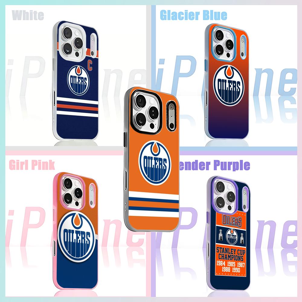 Phone Cases Edmonton - クールなエドモントン・オイルズのiPhoneケース、iPhone 17 Air、16、15、14、13、12、11 Pro Max Plus対応、ホワイトの2-in-1ジェリーケース