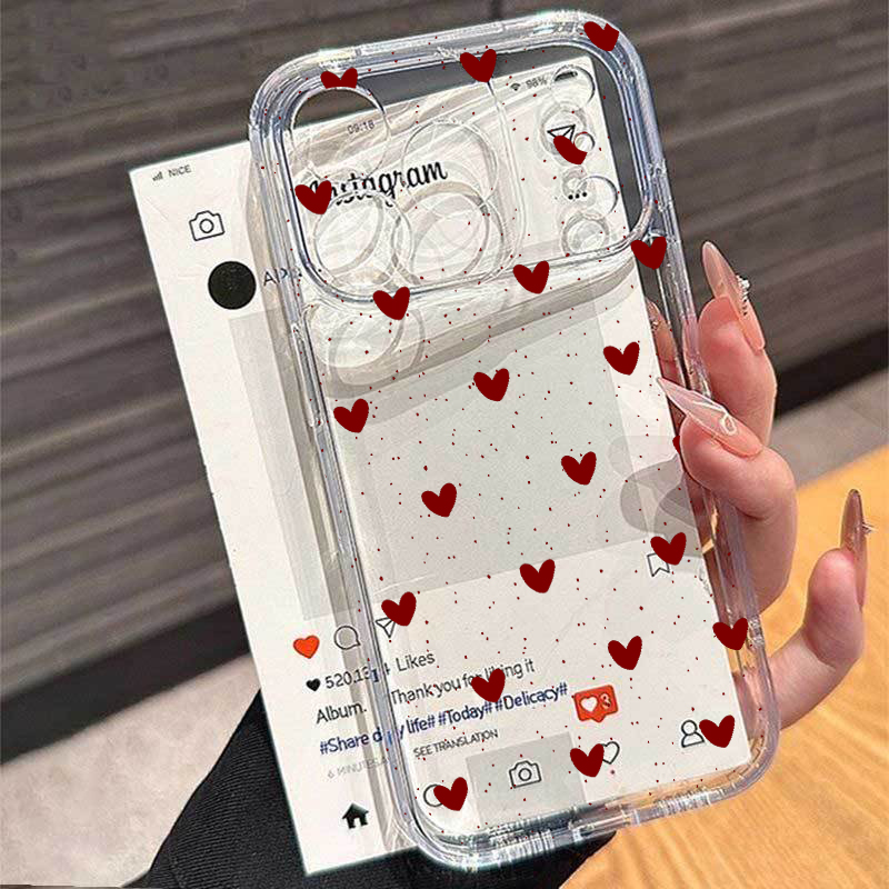 Phone Cases Pinterest - シンプルなハート型のリボンと水玉模様のクリアTPU製iPhoneケース（iPhone 17、16、15 Plus、11、13、14 Pro Max、17 Air、12