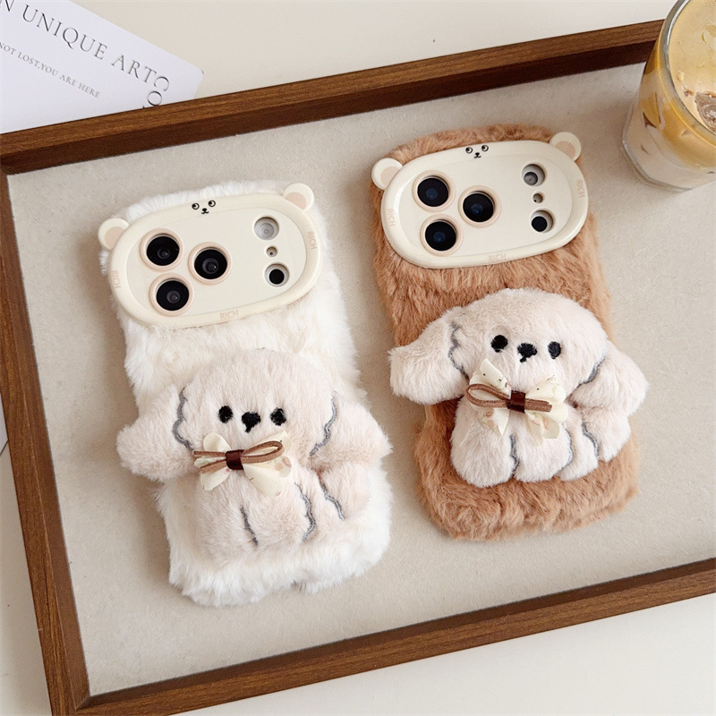 3D漫画風リボン付き子犬のふわふわぬいぐるみスマホケース i - Phone Cases Iphone 17 Pro のレビューと価格