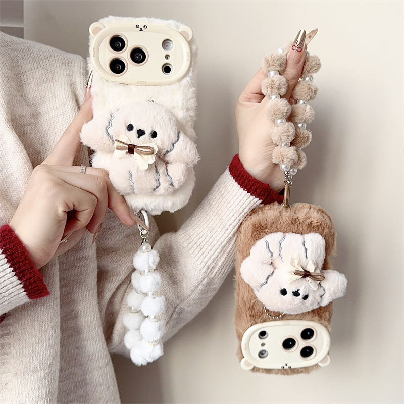 3D漫画風リボン付き子犬のふわふわぬいぐるみスマホケース i - Phone Cases Iphone 17 Pro のレビューと価格
