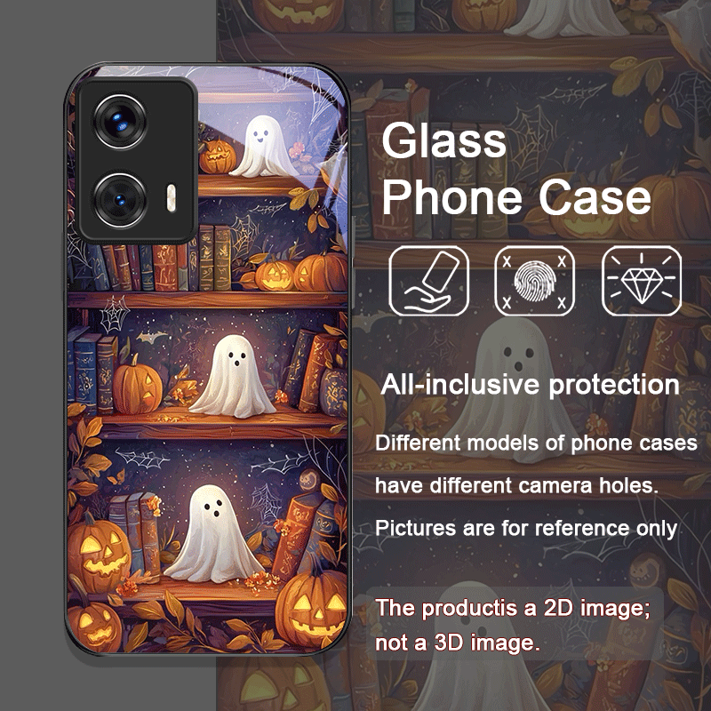 ハロウィン パンプキン ゴースト 本棚 強化ガラス製 スマホ - Phone Cases For Motorola のレビューと価格