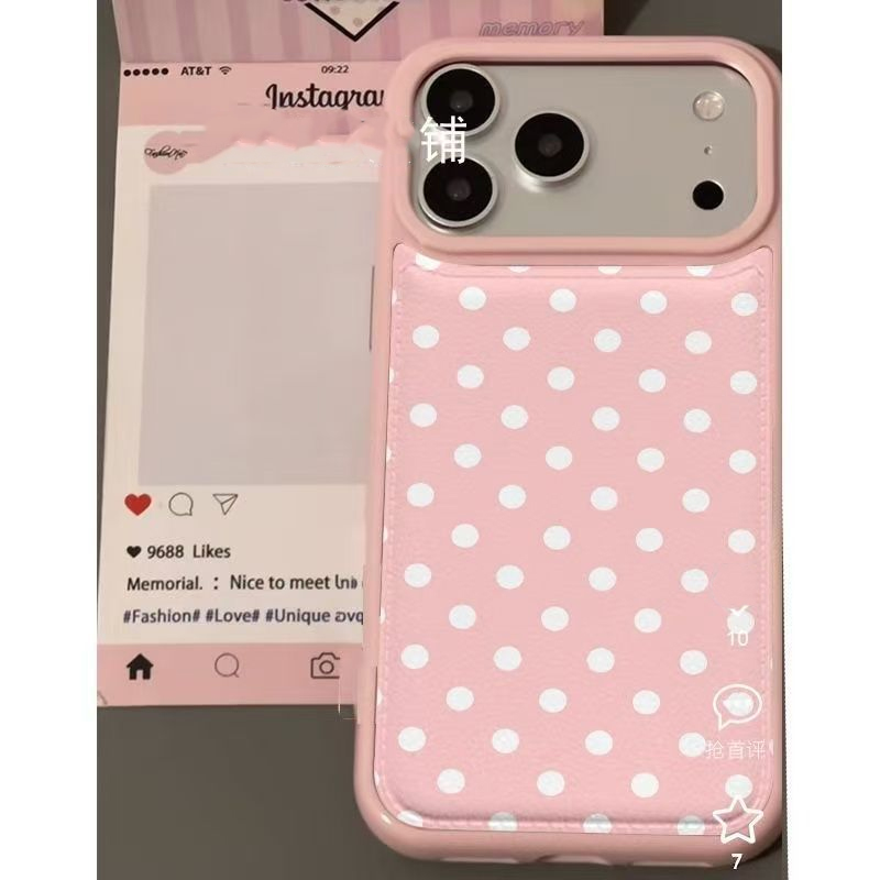 韓国のトレンドのかわいいピンクの水玉模様レザー製スマホケース - Phone Cases Leather のレビューと価格