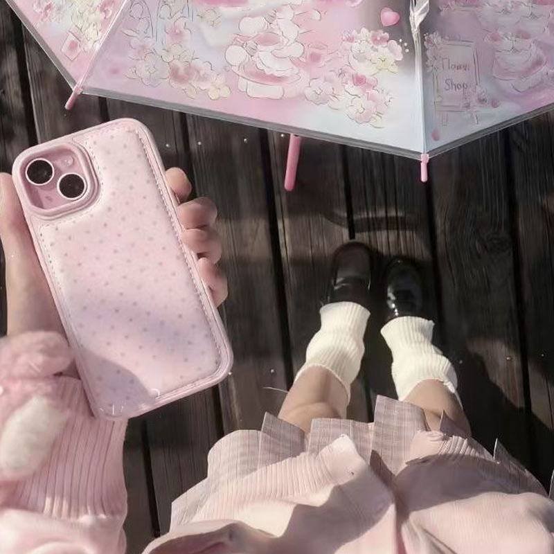 韓国のトレンドのかわいいピンクの水玉模様レザー製スマホケース - Phone Cases Leather のレビューと価格