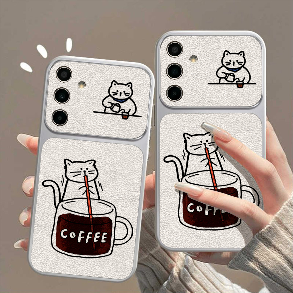 コーヒーと可愛い猫柄のスマホケース Samsung S26  - Phone Cases Leather のレビューと価格