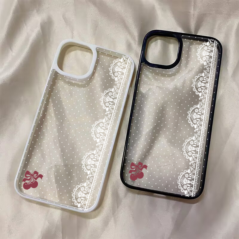 可愛いチェリーボウホワイトレースポルカドット柄iPhoneケ - Phone Cases Xr Cute のレビューと価格
