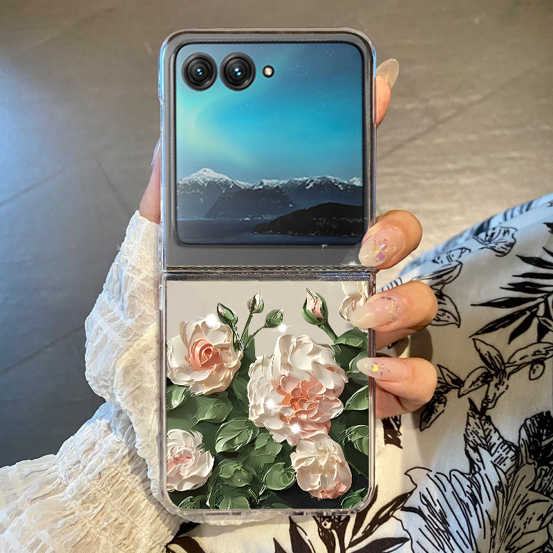 白い花柄電話ケースモトローラ Razr 60 50 40 ウ - Phone Cases For Motorola のレビューと価格
