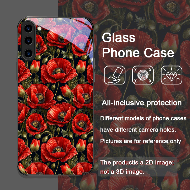 レトロなポピーの花柄、ホットレッドプリントの強化ガラス製スマ - Phone Cases Samsung S25 Ultra のレビューと価格