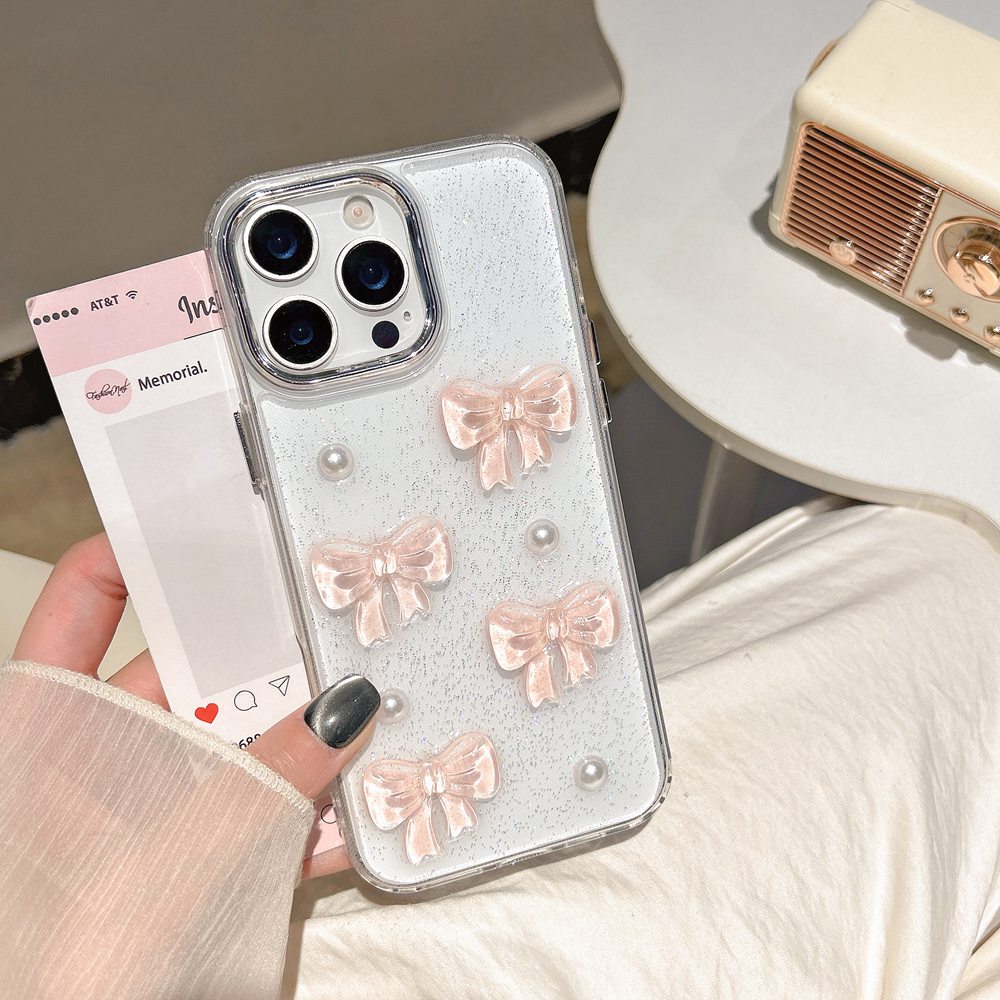 韓国風可愛い3Dピンク蝶結びパールクリアスマホケース iPh - Phone Cases Pinterest のレビューと価格
