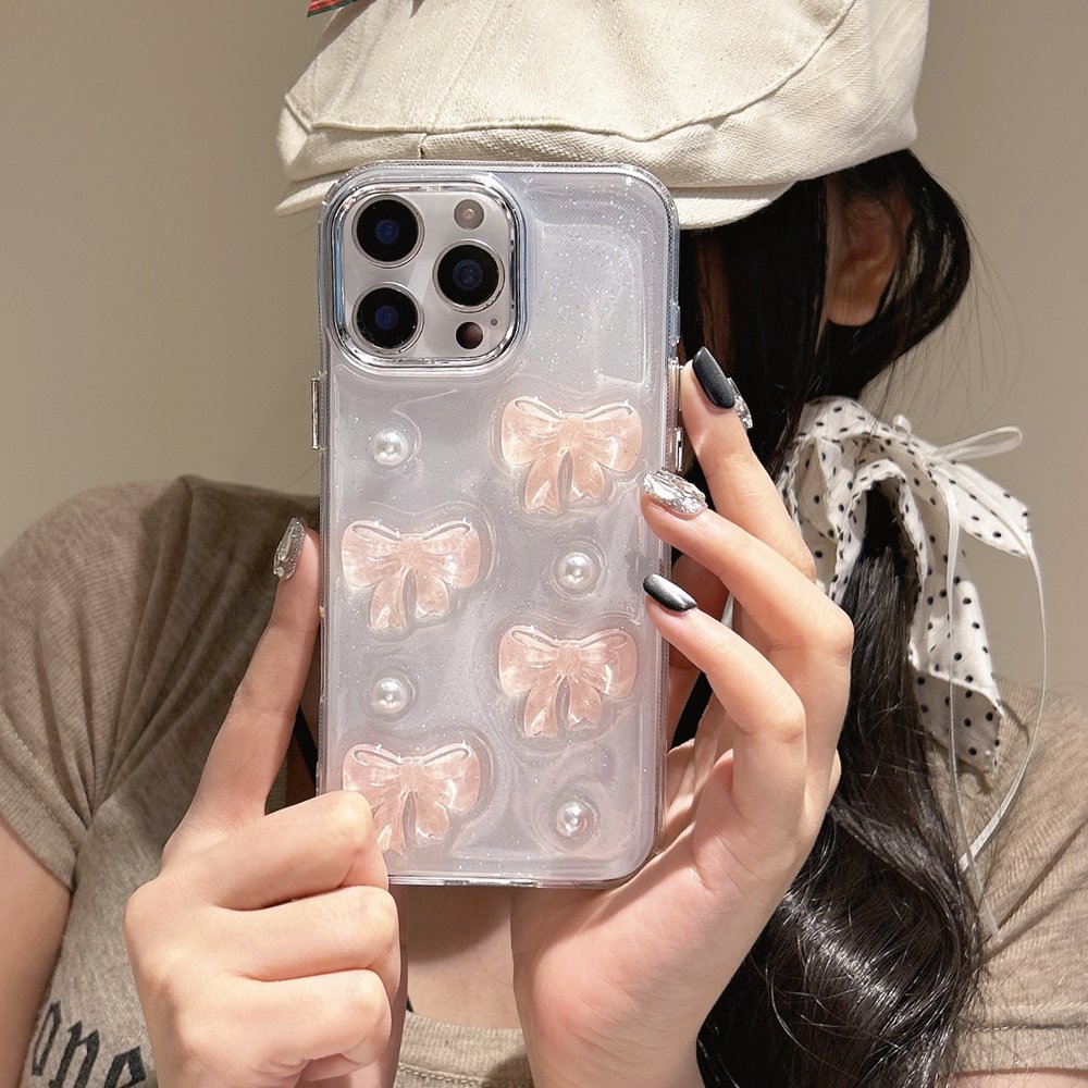 韓国風可愛い3Dピンク蝶結びパールクリアスマホケース iPh - Phone Cases Pinterest のレビューと価格