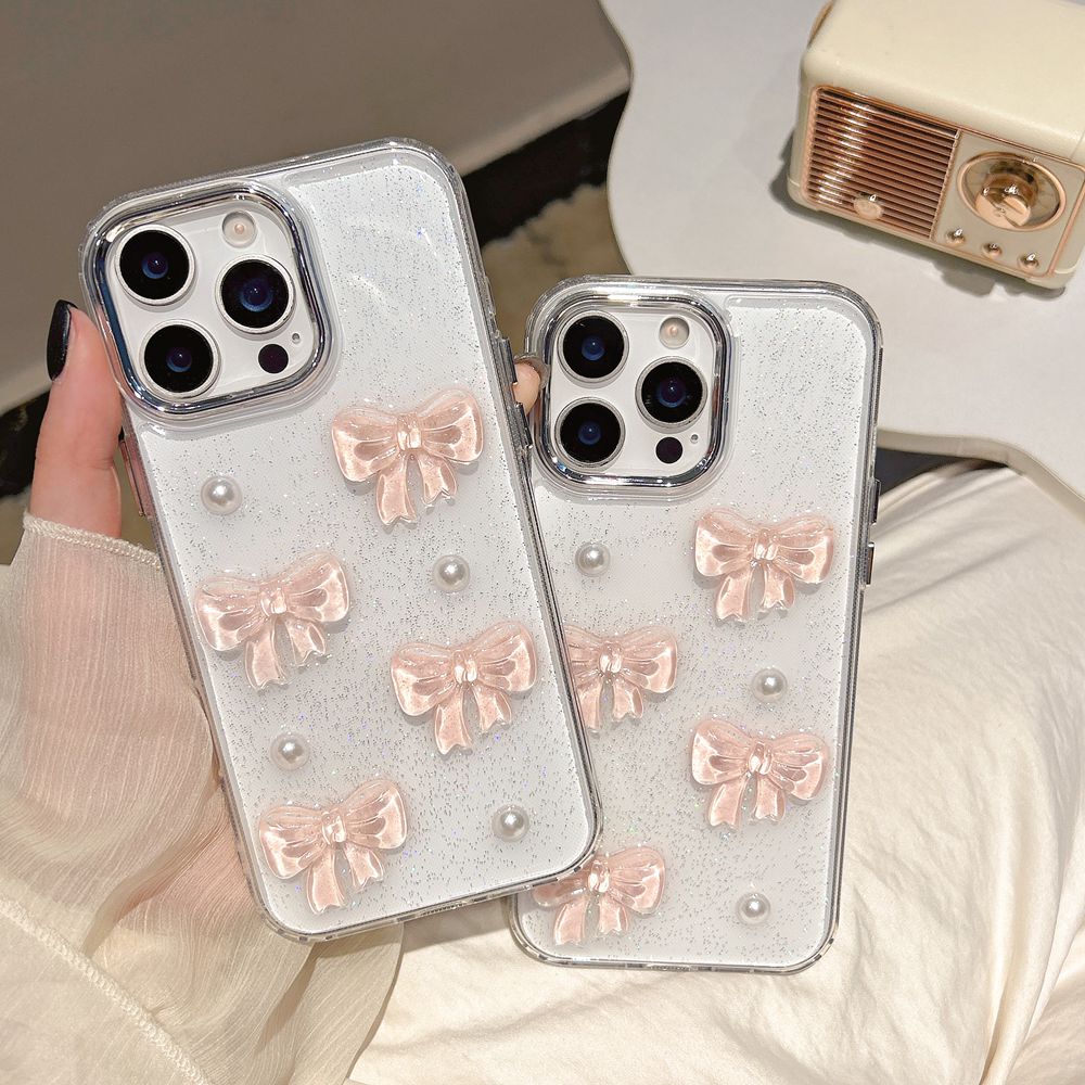 韓国風可愛い3Dピンク蝶結びパールクリアスマホケース iPh - Phone Cases Pinterest のレビューと価格