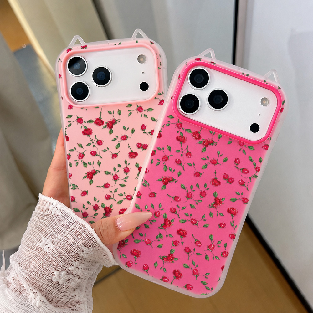 赤いバラの花柄猫耳付きスマホケース iPhone 17 Pr - Phone Cases Red のレビューと価格