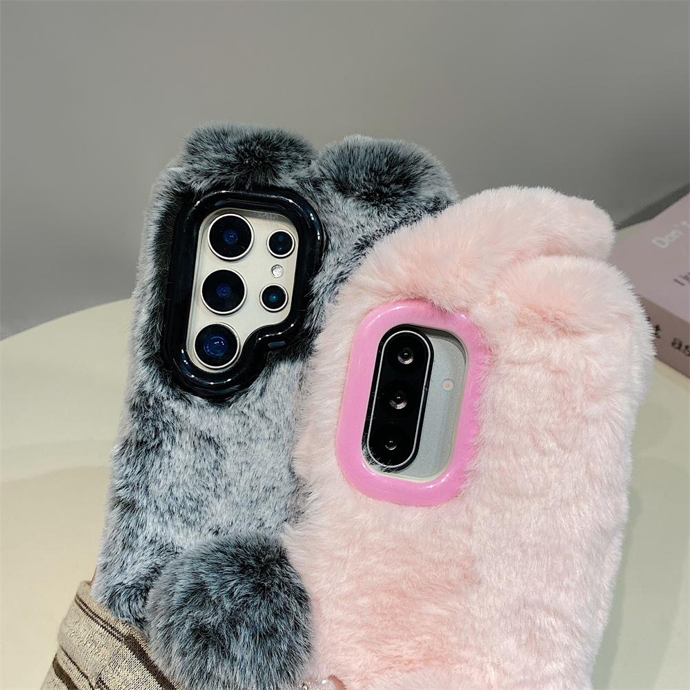 かわいいウサギ耳ふわふわスタンド付きスマホケース Samsu - Phone Cases Samsung のレビューと価格