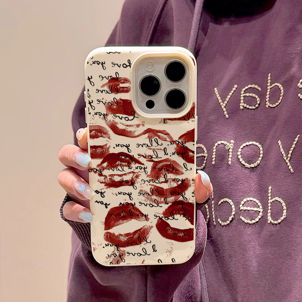 鮮やかな赤い唇柄レザー風スマホケース iPhone 17 P - Phone Cases Red のレビューと価格